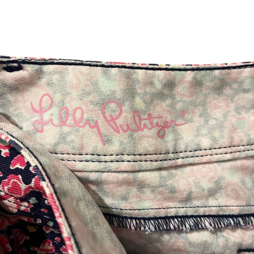Lilly‎ Pulitzer Worth Skinny Mini Pants Pink Navy Heart Print Size 6 Ankle Crop - Picture 10 of 10